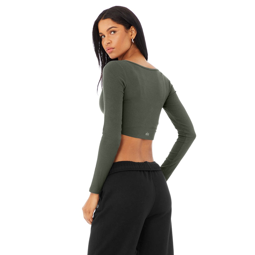 Ropa Alo Yoga Ribbed Cropped Whisper Cardigan Mujer Verdes | WLZQ17429