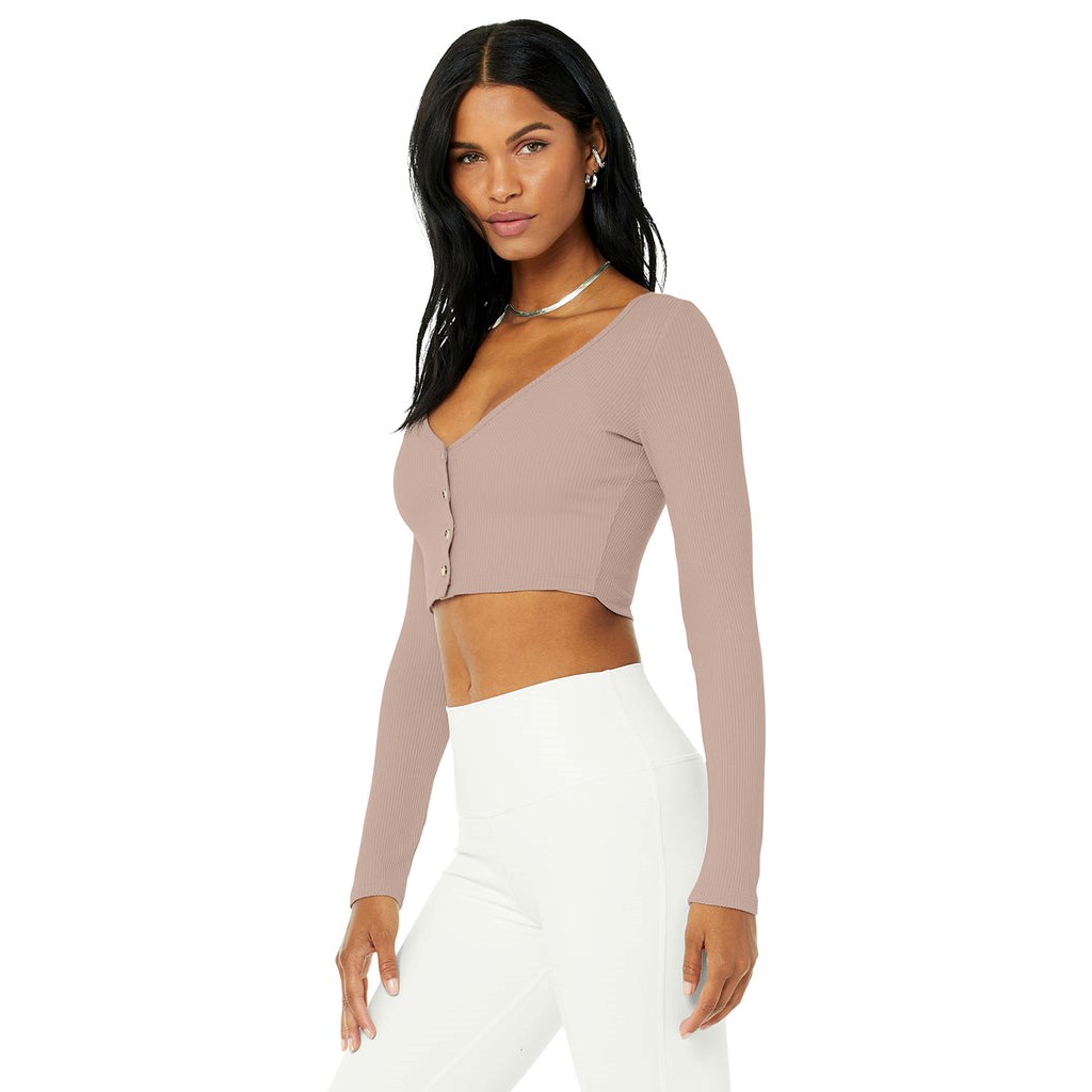Ropa Alo Yoga Ribbed Cropped Whisper Cardigan Mujer Rosas | YGLR01532