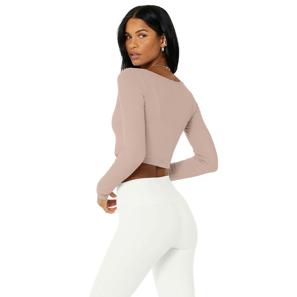 Ropa Alo Yoga Ribbed Cropped Whisper Cardigan Mujer Rosas | YGLR01532