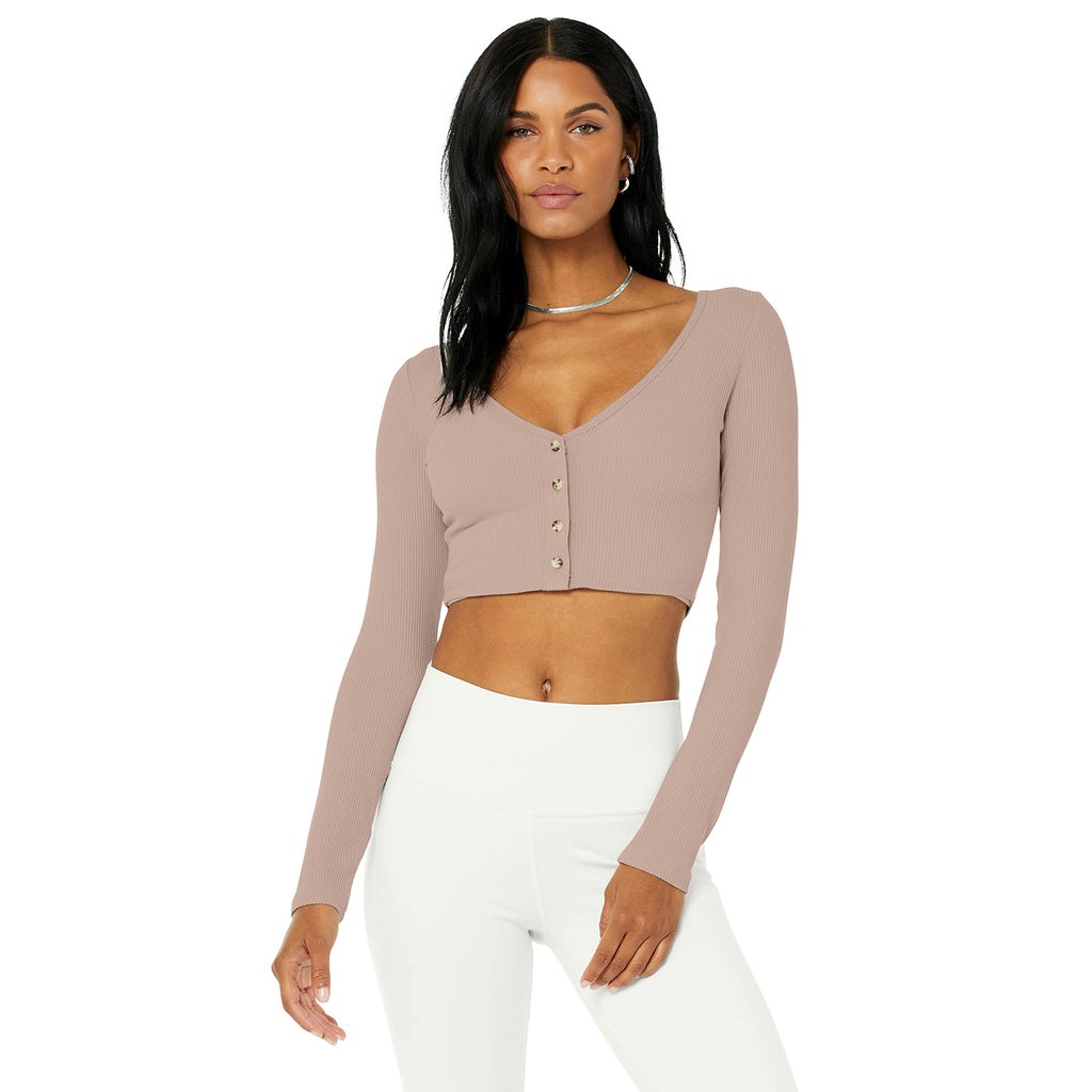 Ropa Alo Yoga Ribbed Cropped Whisper Cardigan Mujer Rosas | YGLR01532