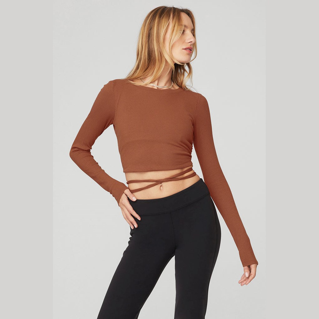 Ropa Alo Yoga Ribbed Manifest Long Sleeve Mujer Marrom | GAOC93768