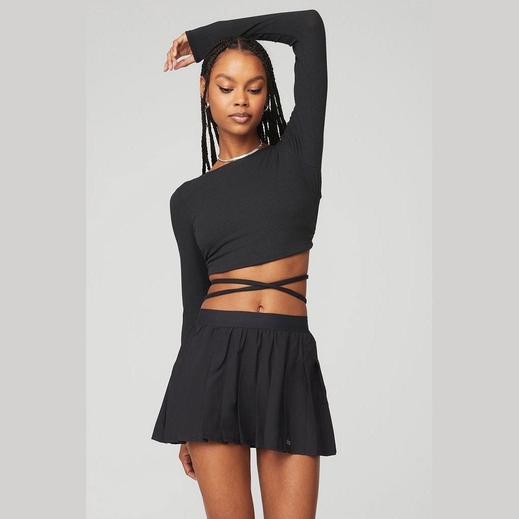 Ropa Alo Yoga Ribbed Manifest Long Sleeve Mujer Negros | KZGV78392