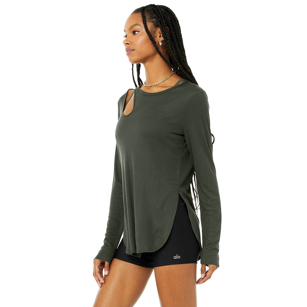 Ropa Alo Yoga Ribbed Peak Long Sleeve Mujer Verdes | GLKF72618