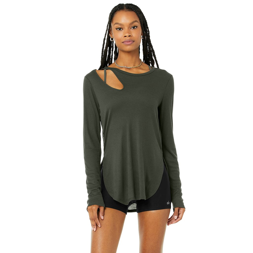 Ropa Alo Yoga Ribbed Peak Long Sleeve Mujer Verdes | GLKF72618