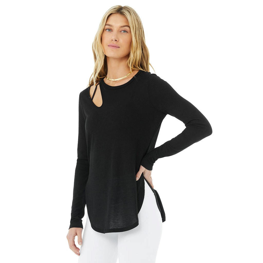 Ropa Alo Yoga Ribbed Peak Long Sleeve Mujer Negros | IRBF69542