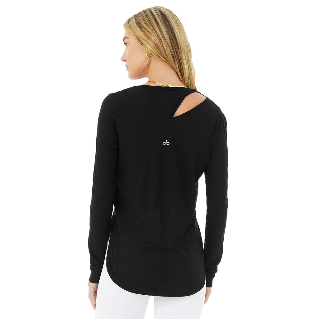 Ropa Alo Yoga Ribbed Peak Long Sleeve Mujer Negros | IRBF69542