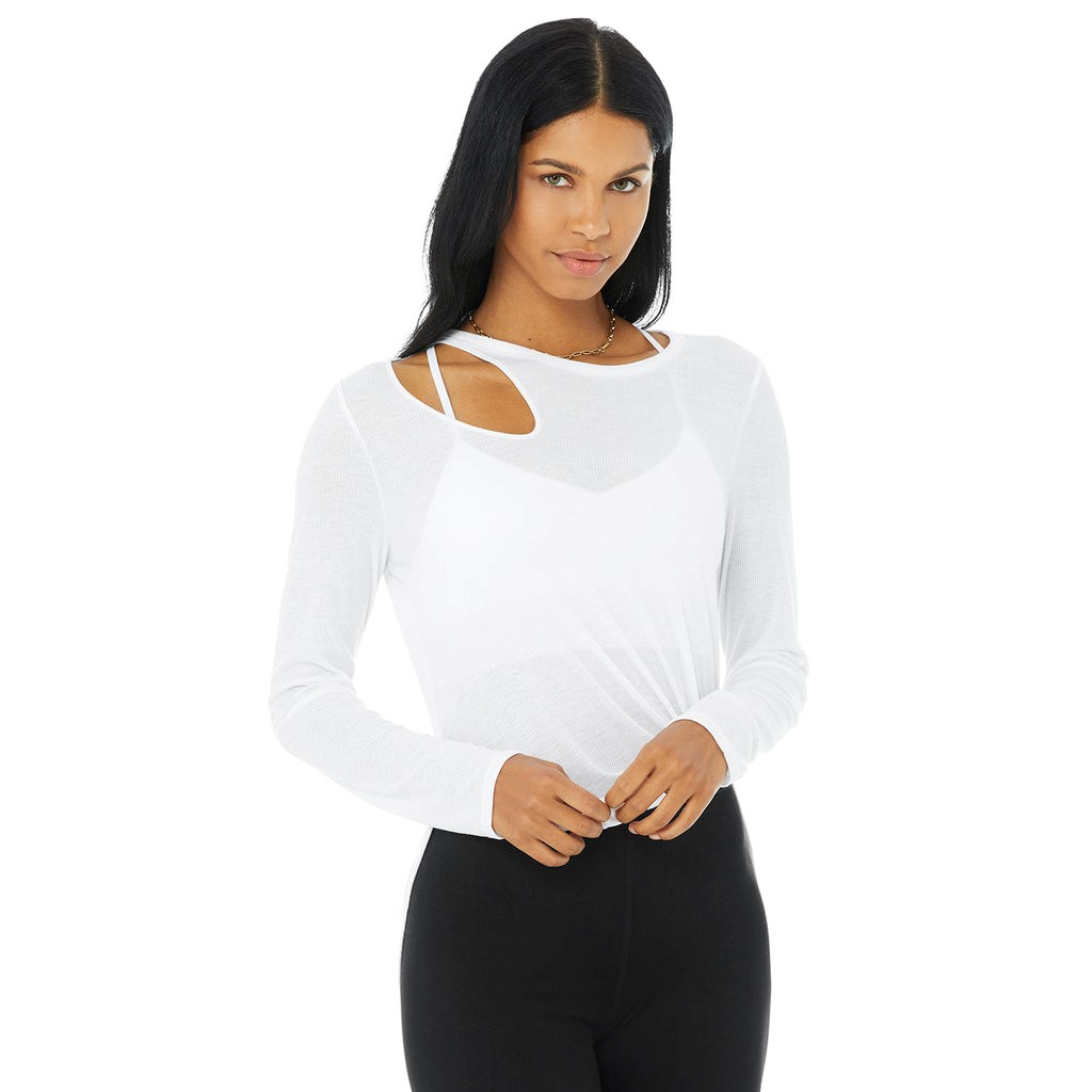 Ropa Alo Yoga Ribbed Peak Long Sleeve Mujer Blancos | MTAB73105
