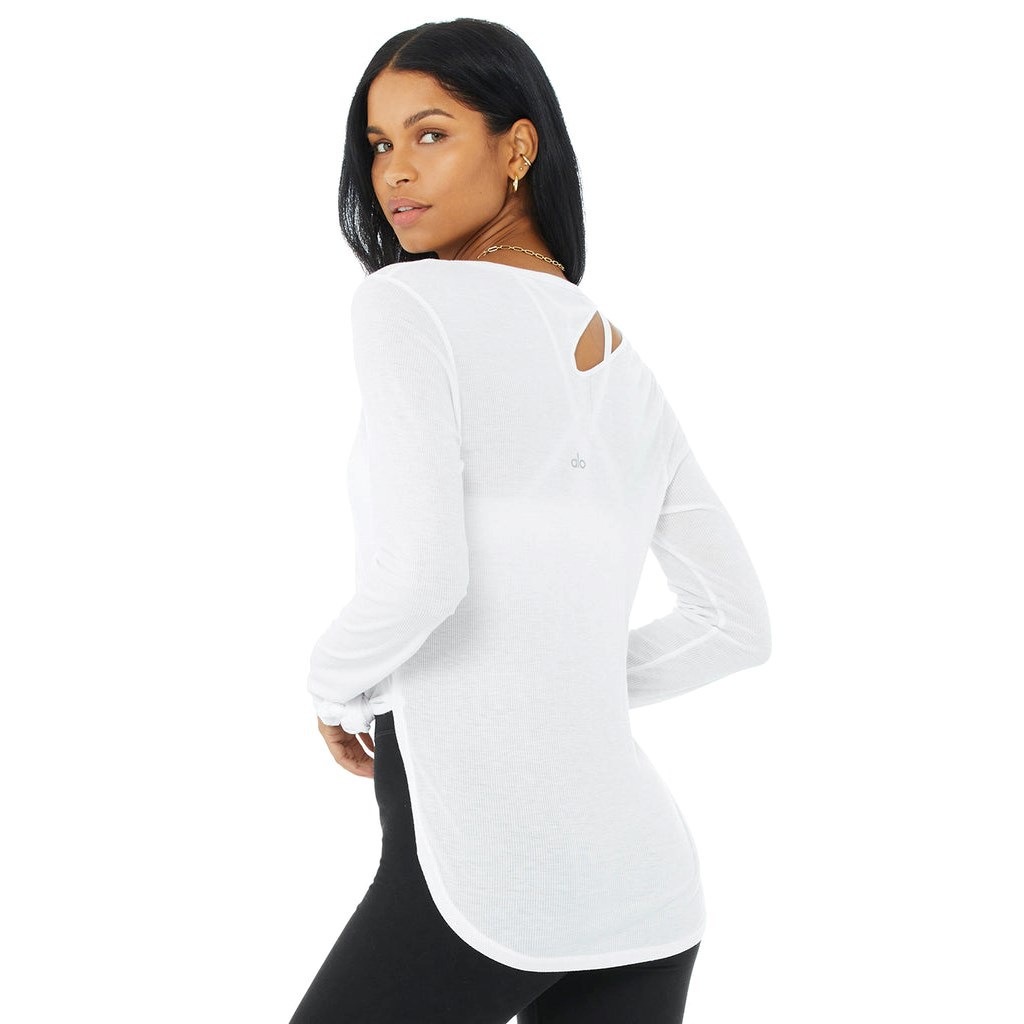Ropa Alo Yoga Ribbed Peak Long Sleeve Mujer Blancos | MTAB73105