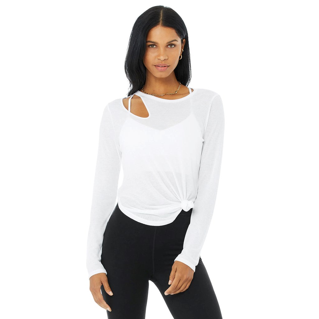 Ropa Alo Yoga Ribbed Peak Long Sleeve Mujer Blancos | MTAB73105