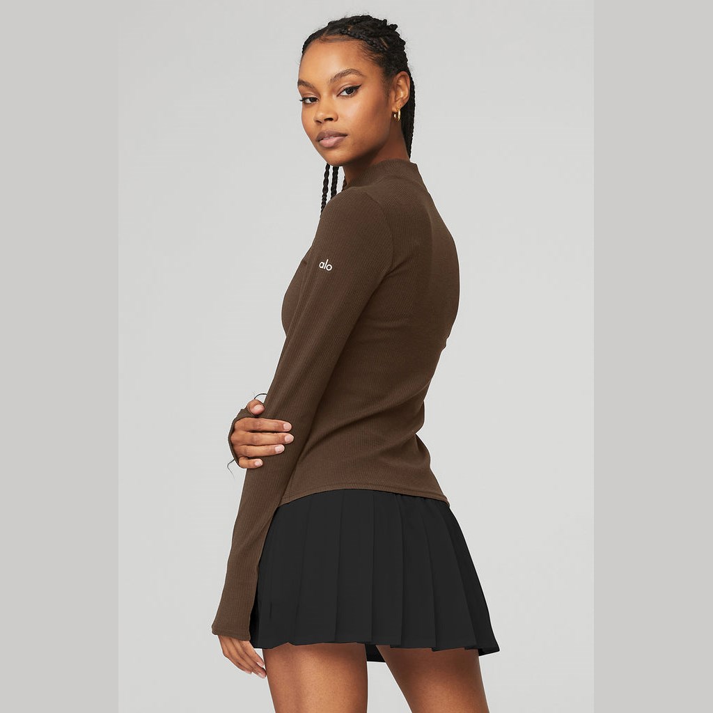 Ropa Alo Yoga Wellness Rib Mock Neck Long Sleeve Mujer Marrom | SFGD12486
