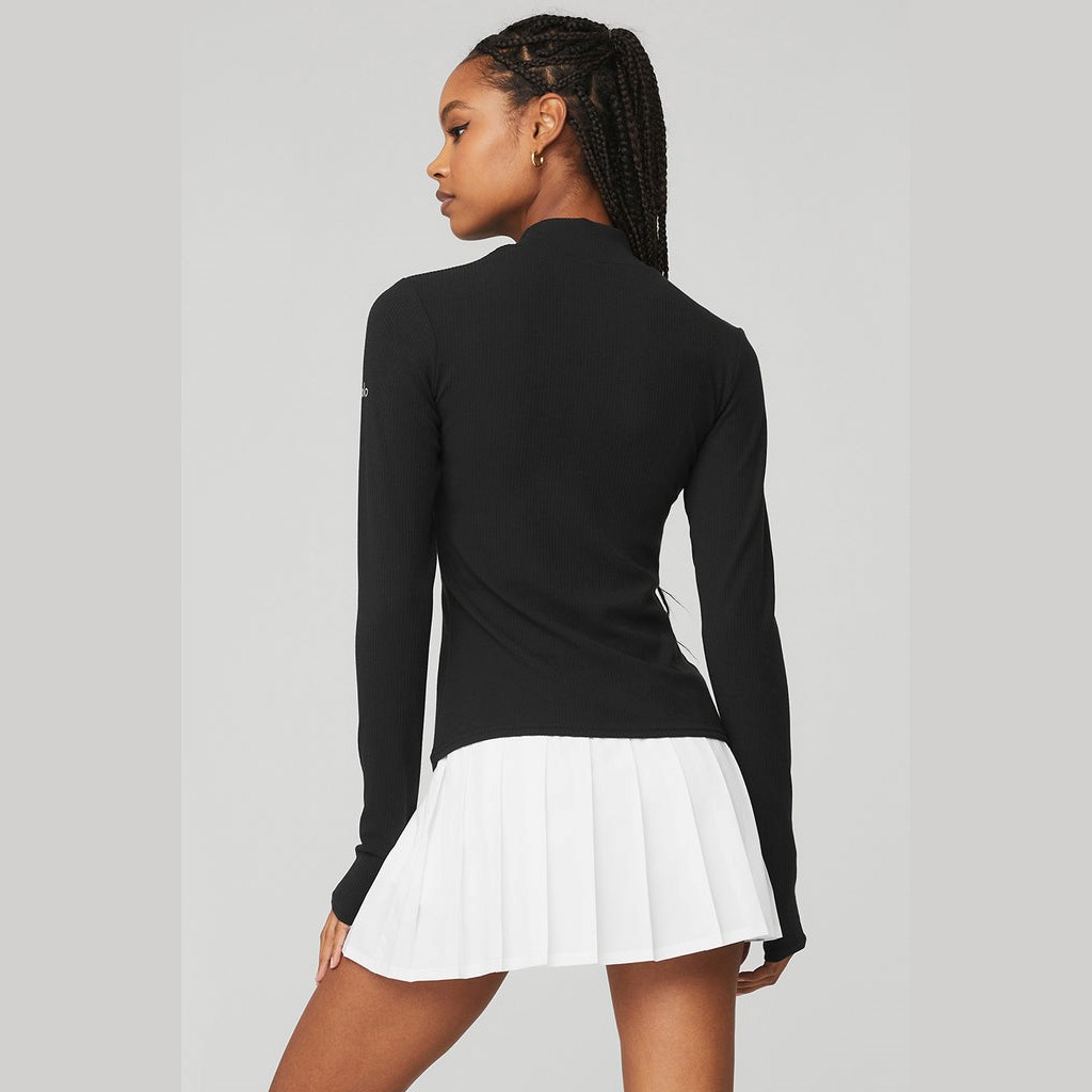 Ropa Alo Yoga Wellness Rib Mock Neck Long Sleeve Mujer Negros | VUXW17059