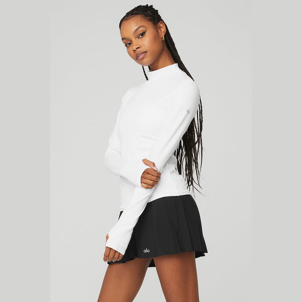 Ropa Alo Yoga Wellness Rib Mock Neck Long Sleeve Mujer Blancos | VWYM50843