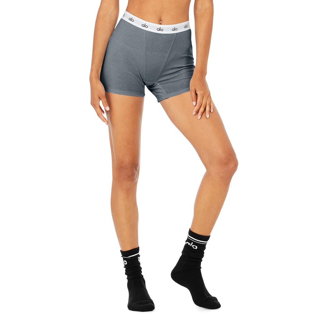 Ropa Interior Alo Yoga Icon Ribbed Boyshort Mujer Azules | PSAD53976