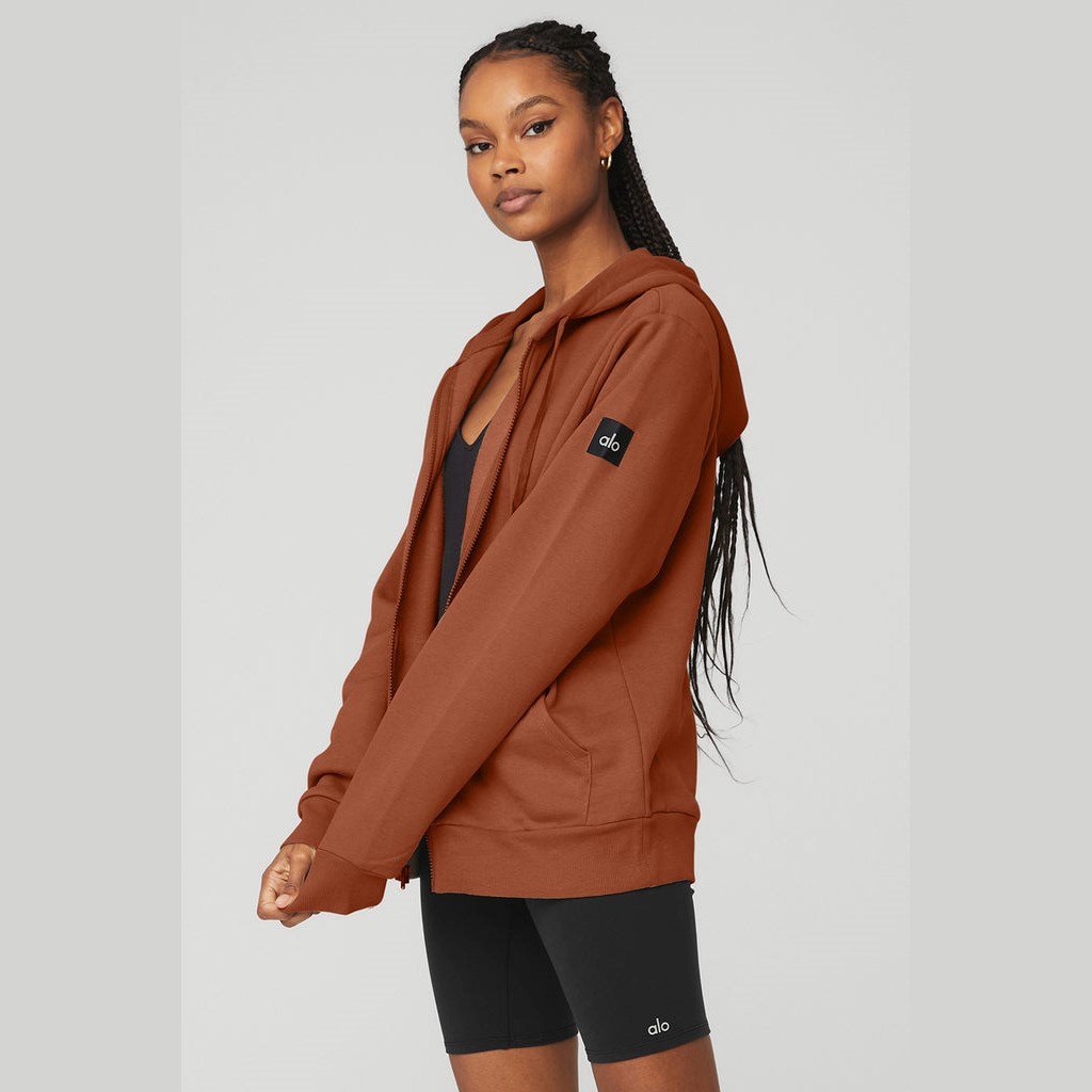 Sudadera Con Capucha Alo Yoga Everyday Full Zip Mujer Marrom | UNQJ24965