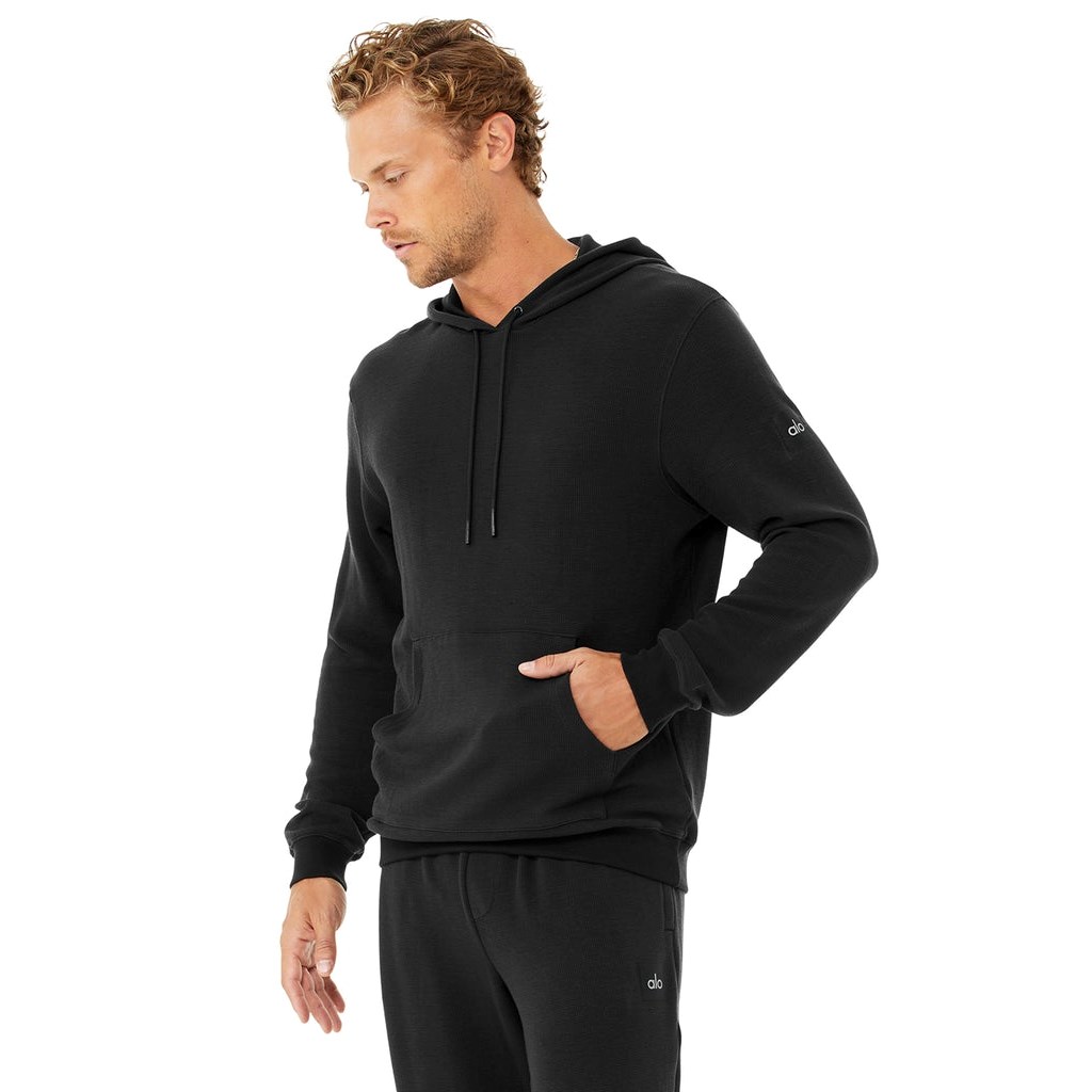 Sudadera Con Capucha Alo Yoga Micro Waffle Fast Break Hombre Negros | OTCJ83724