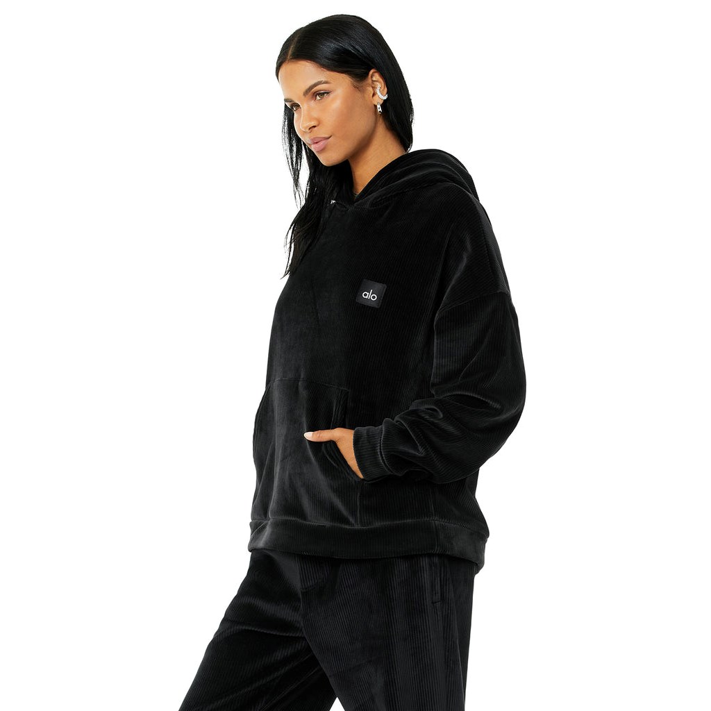 Sudadera Con Capucha Alo Yoga Velour Baller Mujer Negros | BHMZ45960