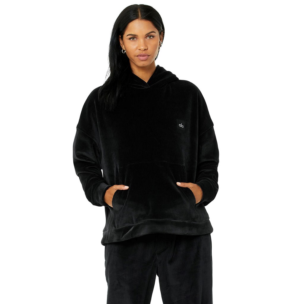 Sudadera Con Capucha Alo Yoga Velour Baller Mujer Negros | BHMZ45960