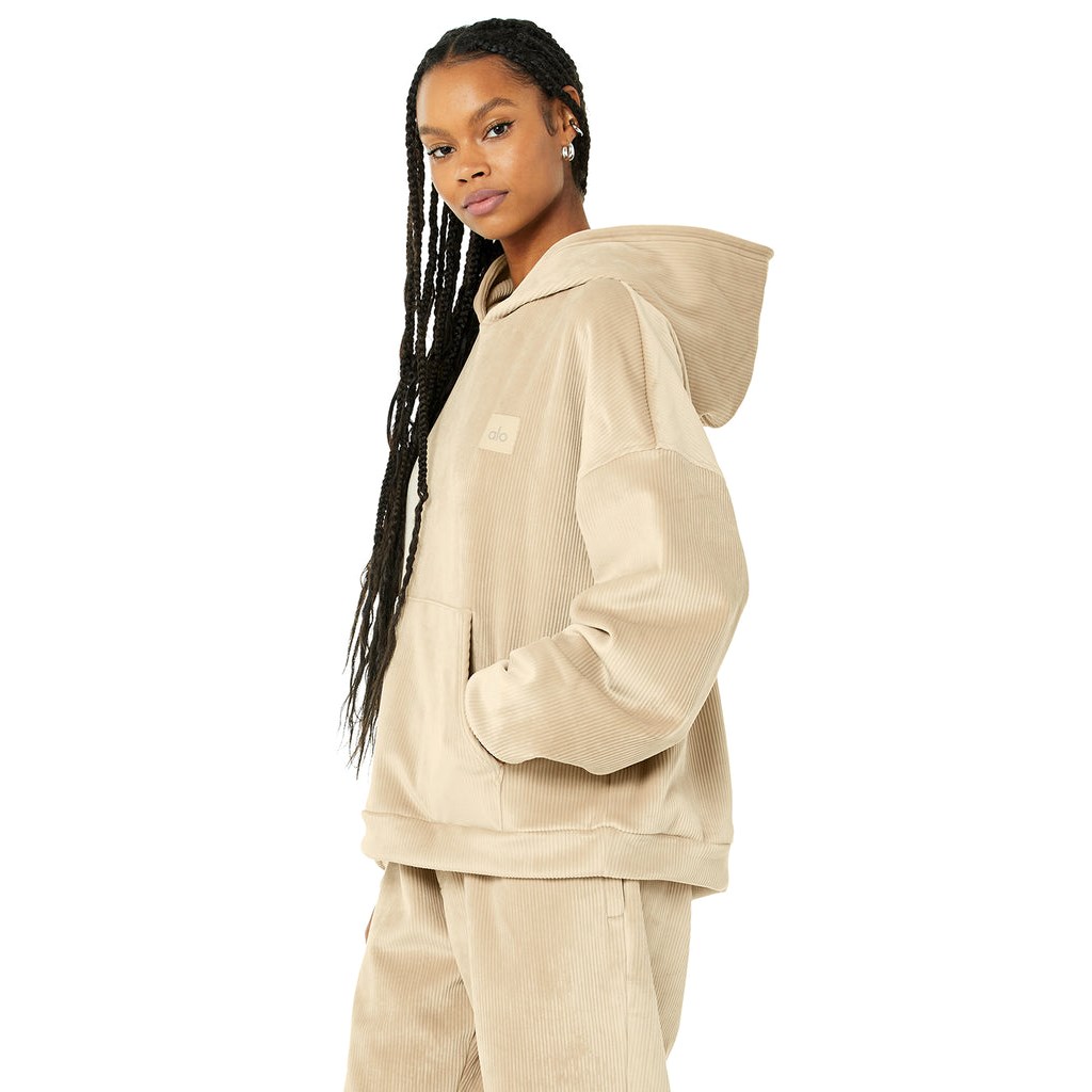 Sudadera Con Capucha Alo Yoga Velour Baller Mujer Beige | OVHC09586