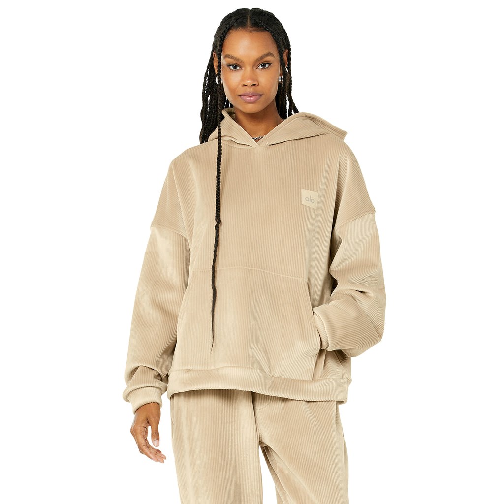 Sudadera Con Capucha Alo Yoga Velour Baller Mujer Beige | OVHC09586