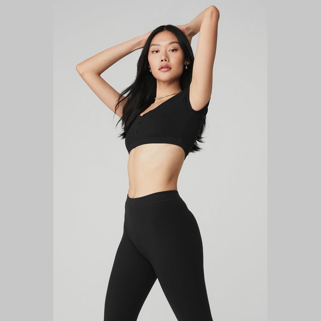 Sujetadores Deportivos Alo Yoga Blissful Henley Mujer Negros | KDIC92547