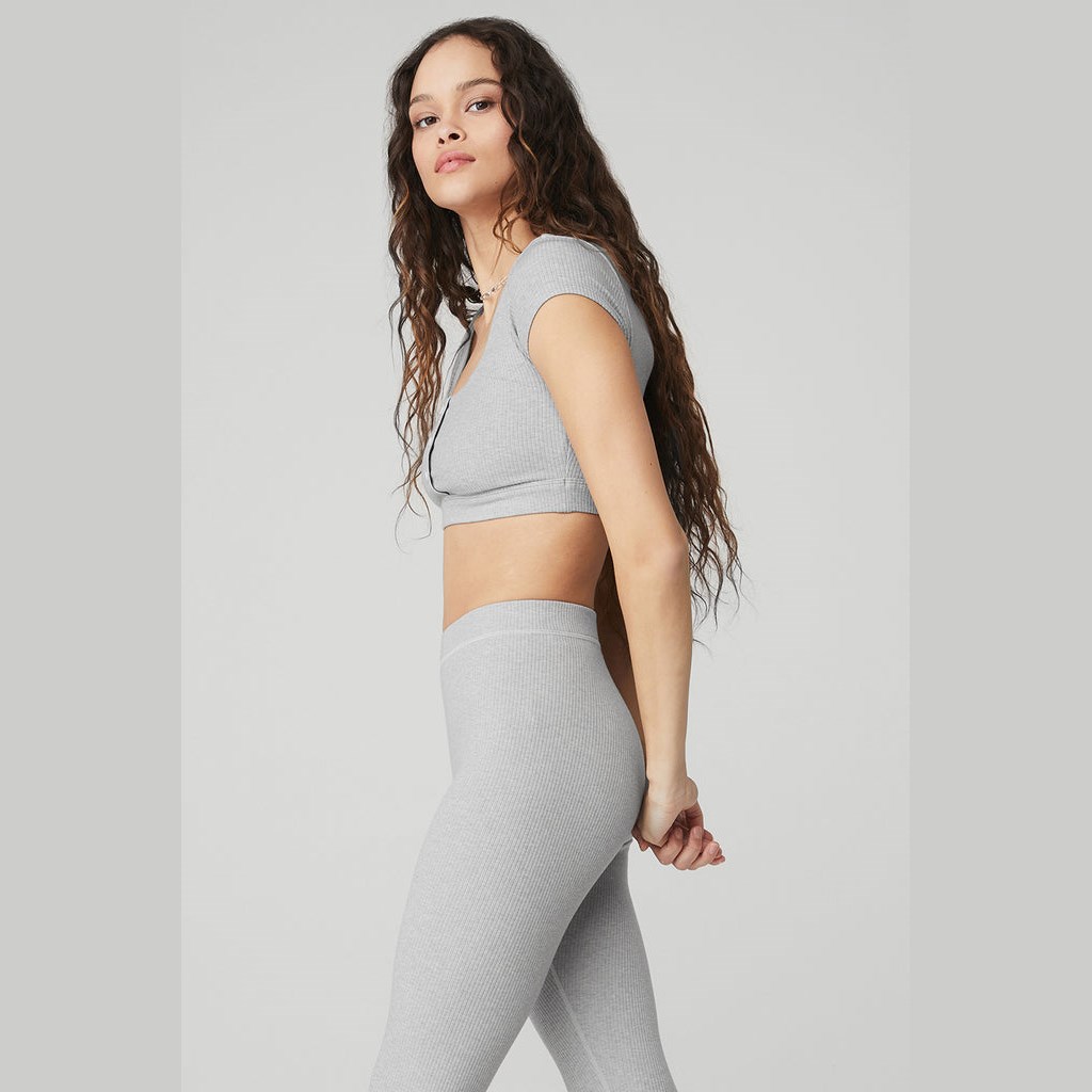 Sujetadores Deportivos Alo Yoga Blissful Henley Mujer Grises | THLB64329