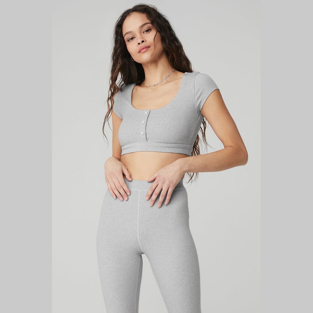 Sujetadores Deportivos Alo Yoga Blissful Henley Mujer Grises | THLB64329