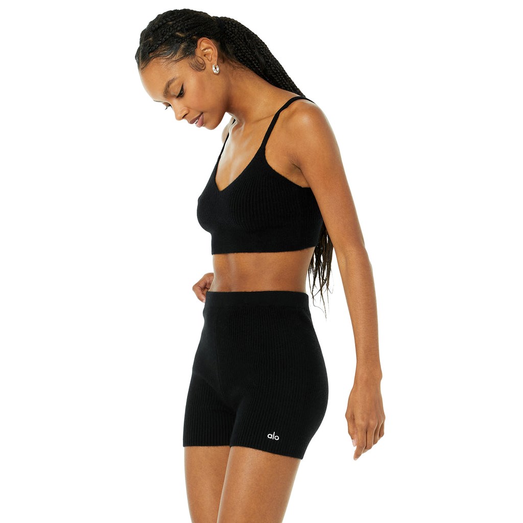 Sujetadores Deportivos Alo Yoga Cashmere Ribbed Staycation Mujer Negros | LMAN54013