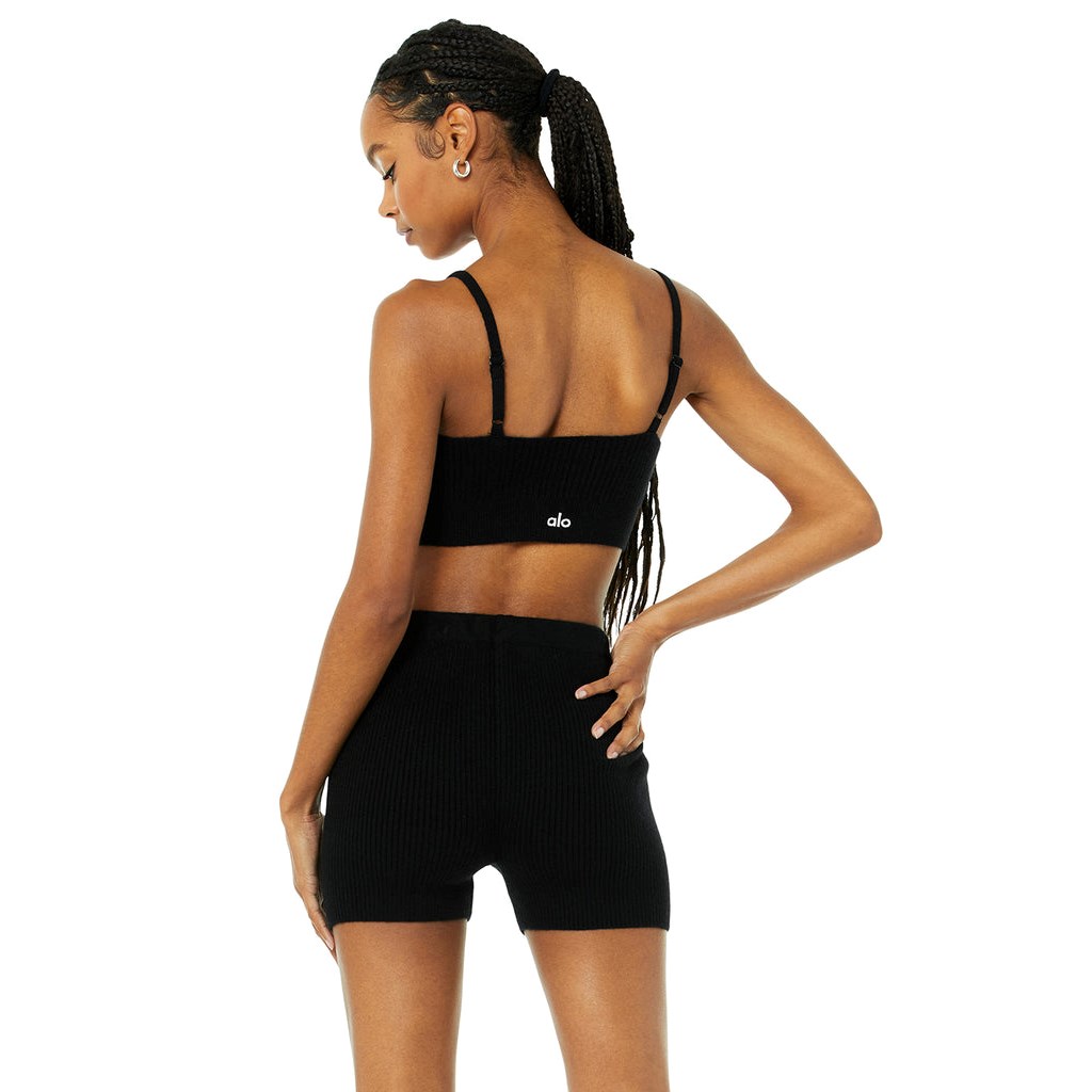 Sujetadores Deportivos Alo Yoga Cashmere Ribbed Staycation Mujer Negros | LMAN54013