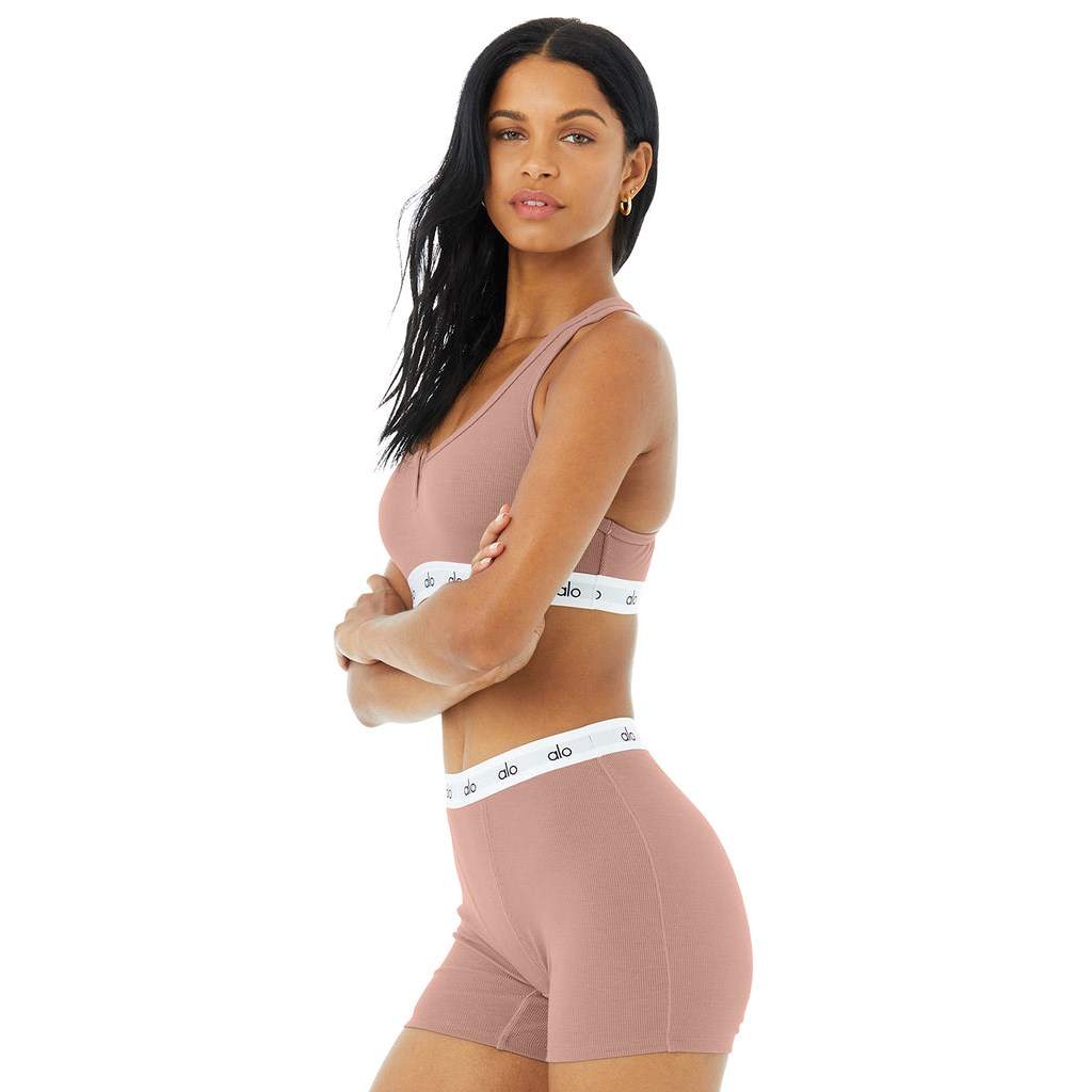 Sujetadores Deportivos Alo Yoga Icon Ribbed Henley Mujer Marrom | JWKE21973