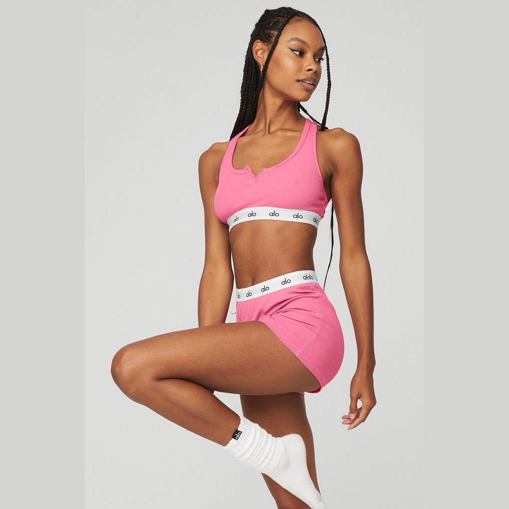 Sujetadores Deportivos Alo Yoga Icon Ribbed Henley Mujer Rosas | RMPY01249