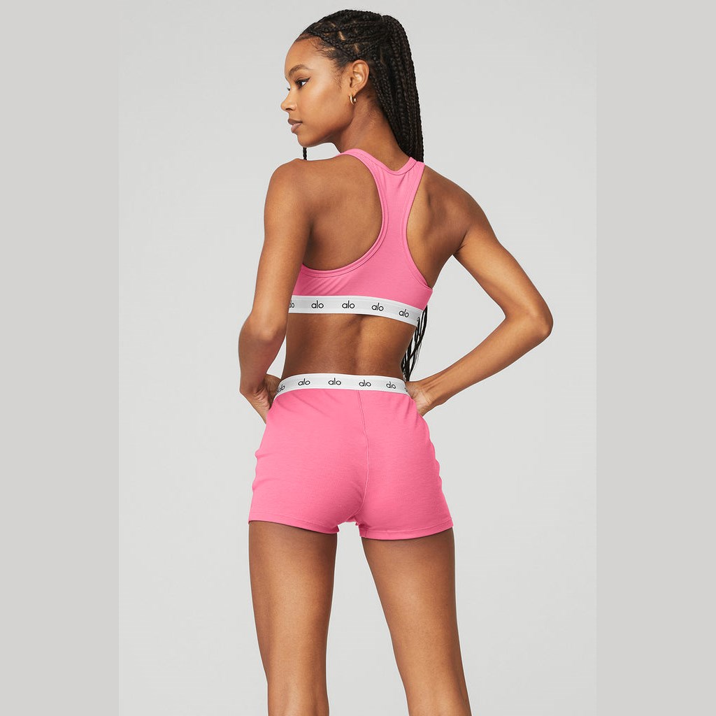 Sujetadores Deportivos Alo Yoga Icon Ribbed Henley Mujer Rosas | RMPY01249