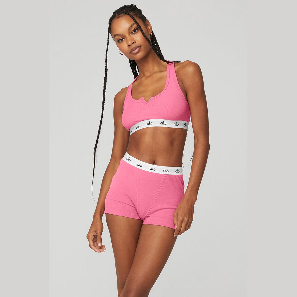 Sujetadores Deportivos Alo Yoga Icon Ribbed Henley Mujer Rosas | RMPY01249