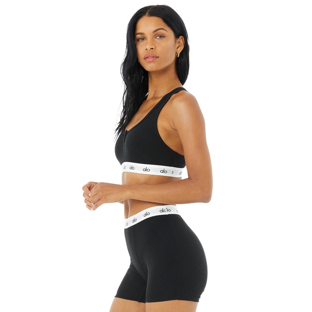Sujetadores Deportivos Alo Yoga Icon Ribbed Henley Mujer Negros | SKHT97206