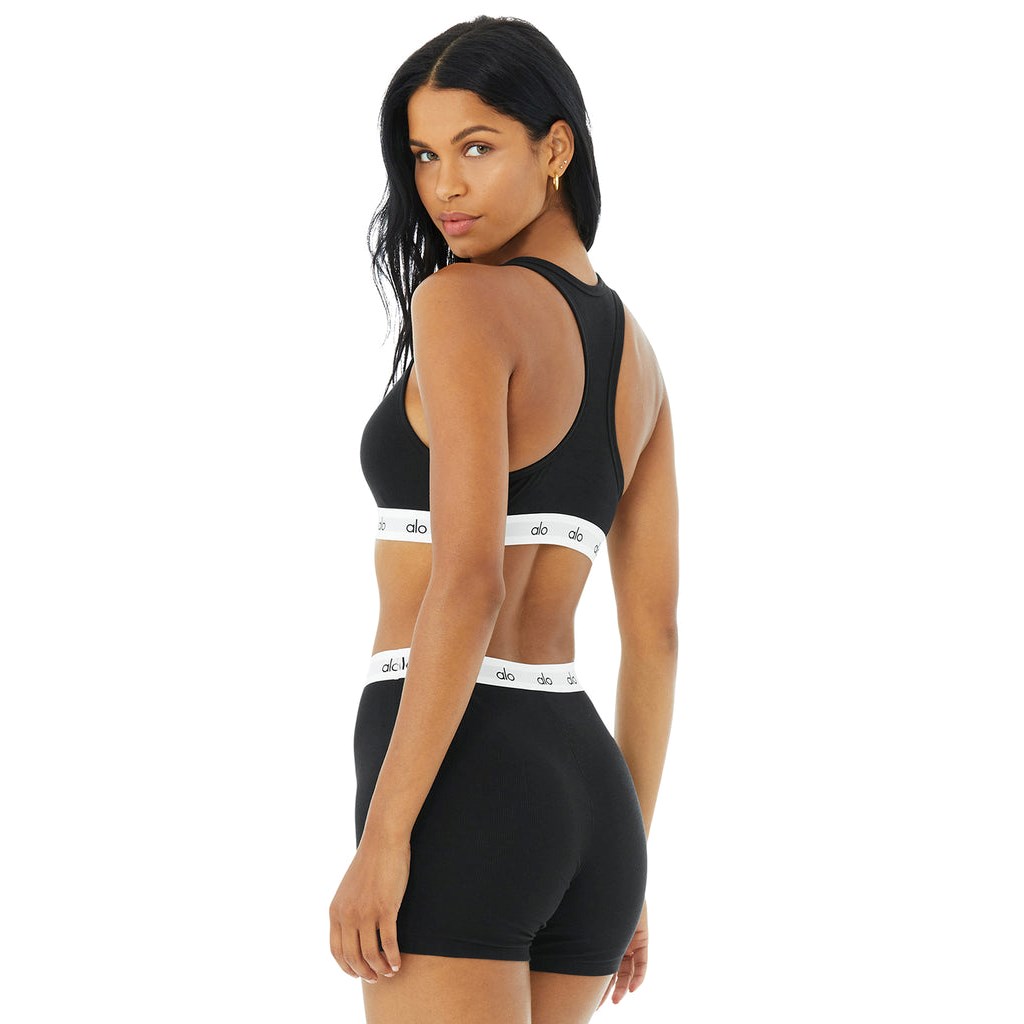 Sujetadores Deportivos Alo Yoga Icon Ribbed Henley Mujer Negros | SKHT97206