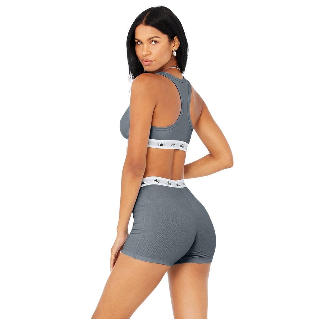 Sujetadores Deportivos Alo Yoga Icon Ribbed Henley Mujer Azules | XIYG42615
