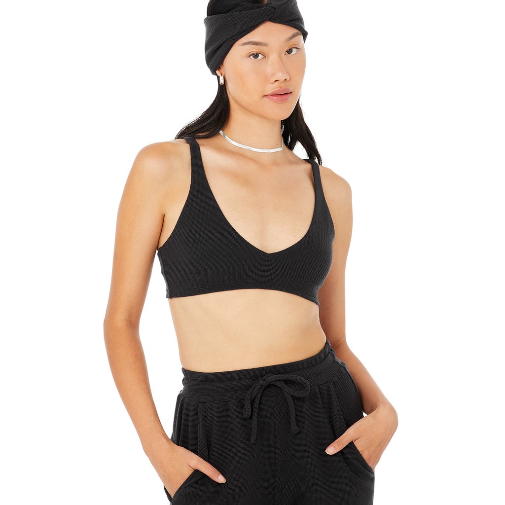 Sujetadores Deportivos Alo Yoga Micro Waffle Pleasant Mujer Negros | JLWA42059