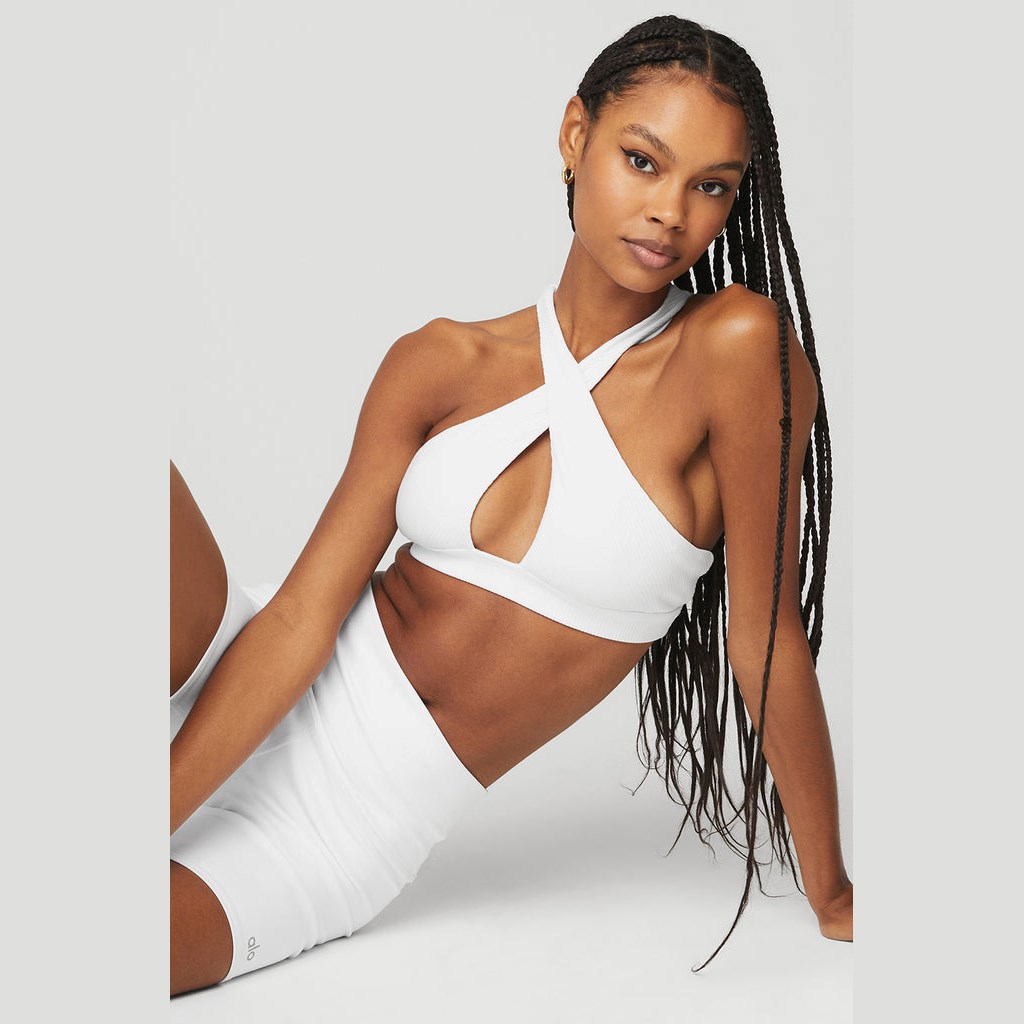 Sujetadores Deportivos Alo Yoga Ribbed Destination Mujer Blancos | CWNG79213