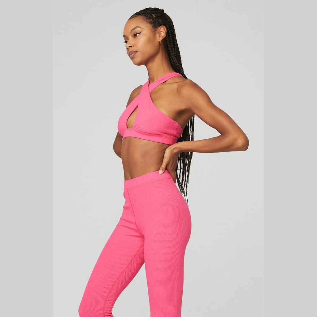 Sujetadores Deportivos Alo Yoga Ribbed Destination Mujer Rosas | XWHV64831