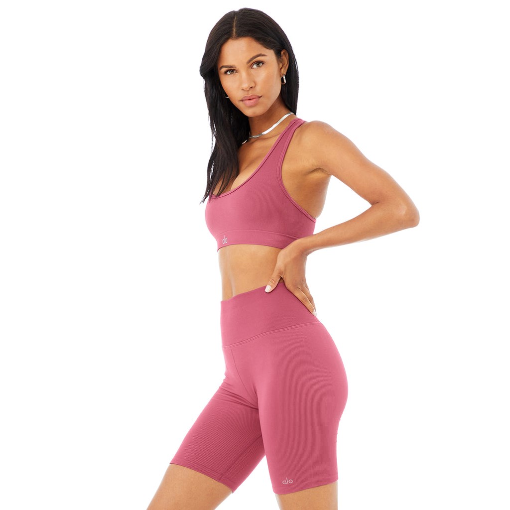 Sujetadores Deportivos Alo Yoga Seamless Ribbed Mujer Rosas | LVOY69024