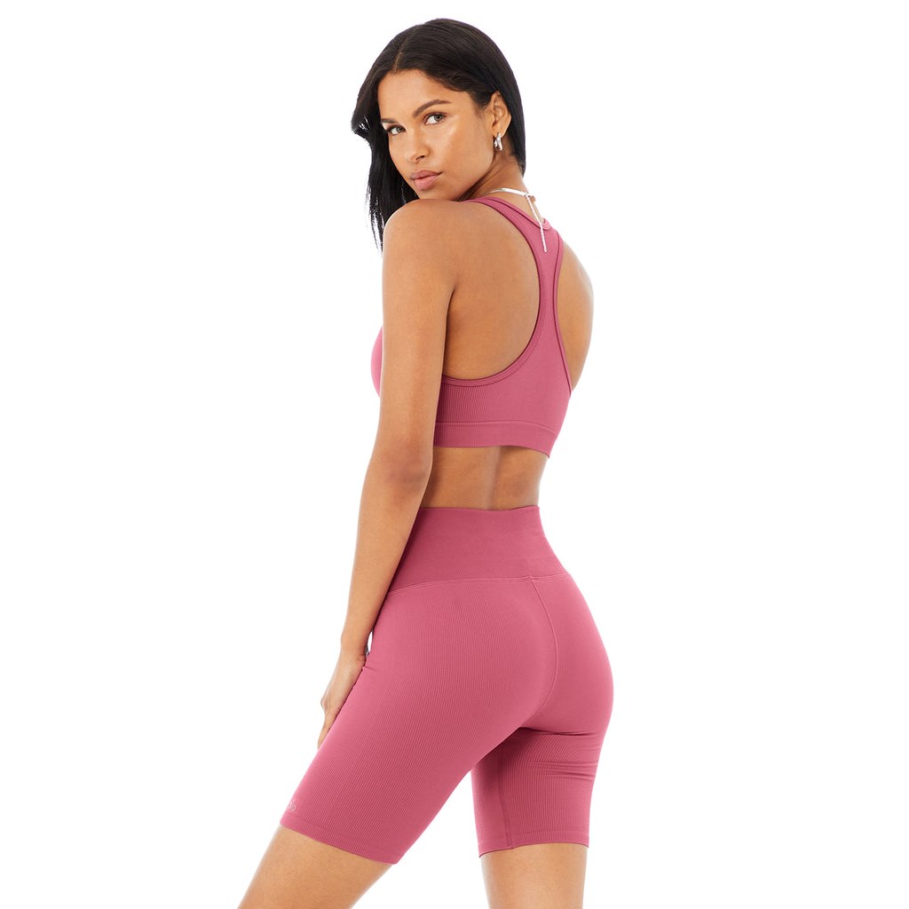 Sujetadores Deportivos Alo Yoga Seamless Ribbed Mujer Rosas | LVOY69024