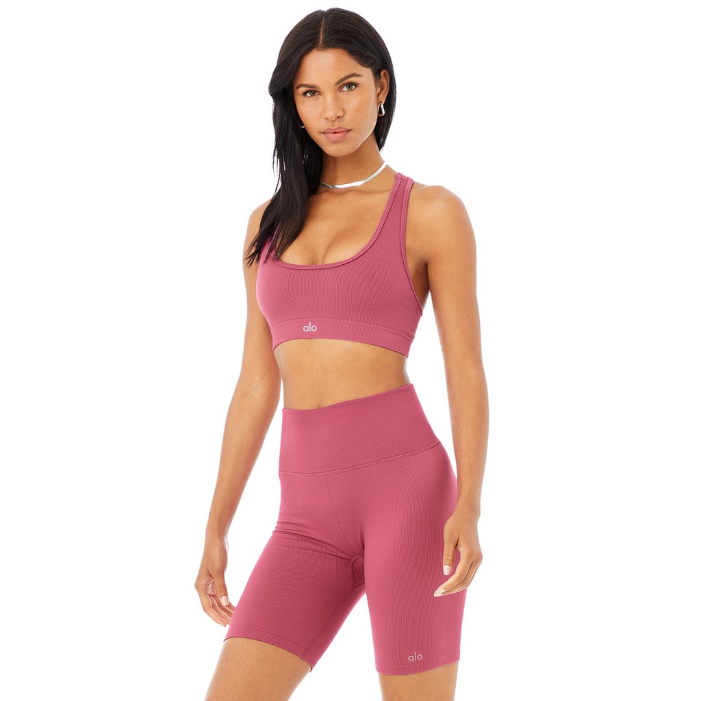 Sujetadores Deportivos Alo Yoga Seamless Ribbed Mujer Rosas | LVOY69024