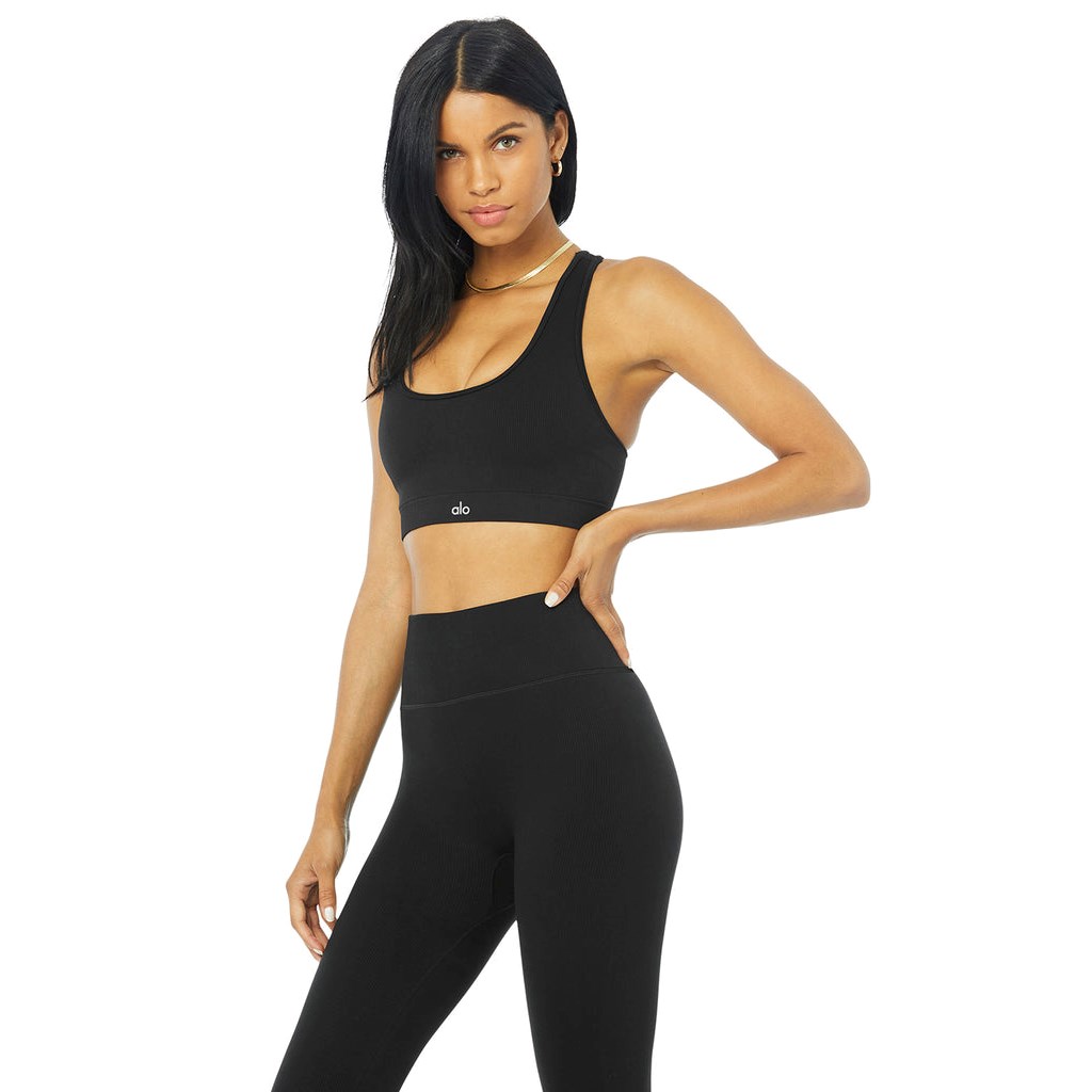 Sujetadores Deportivos Alo Yoga Seamless Ribbed Mujer Negros | OVAQ04687