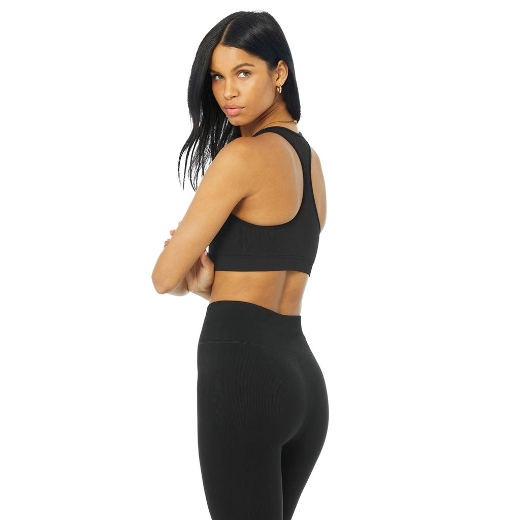 Sujetadores Deportivos Alo Yoga Seamless Ribbed Mujer Negros | OVAQ04687