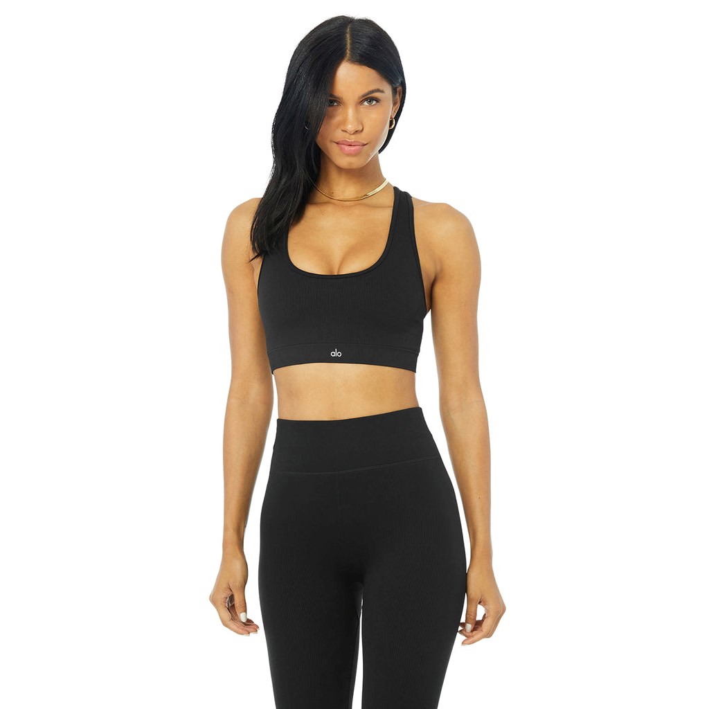 Sujetadores Deportivos Alo Yoga Seamless Ribbed Mujer Negros | OVAQ04687