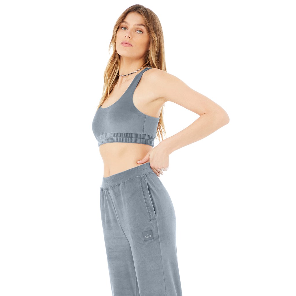 Sujetadores Deportivos Alo Yoga Velour Glimmer Scoop Neck Mujer Azules | NOVL43580