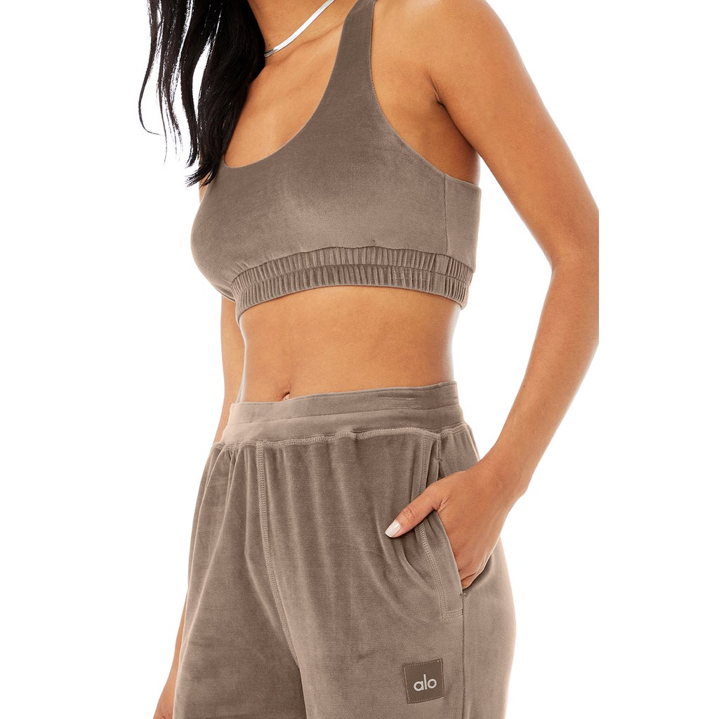 Sujetadores Deportivos Alo Yoga Velour Glimmer Scoop Neck Mujer Marrom | RGVA49267
