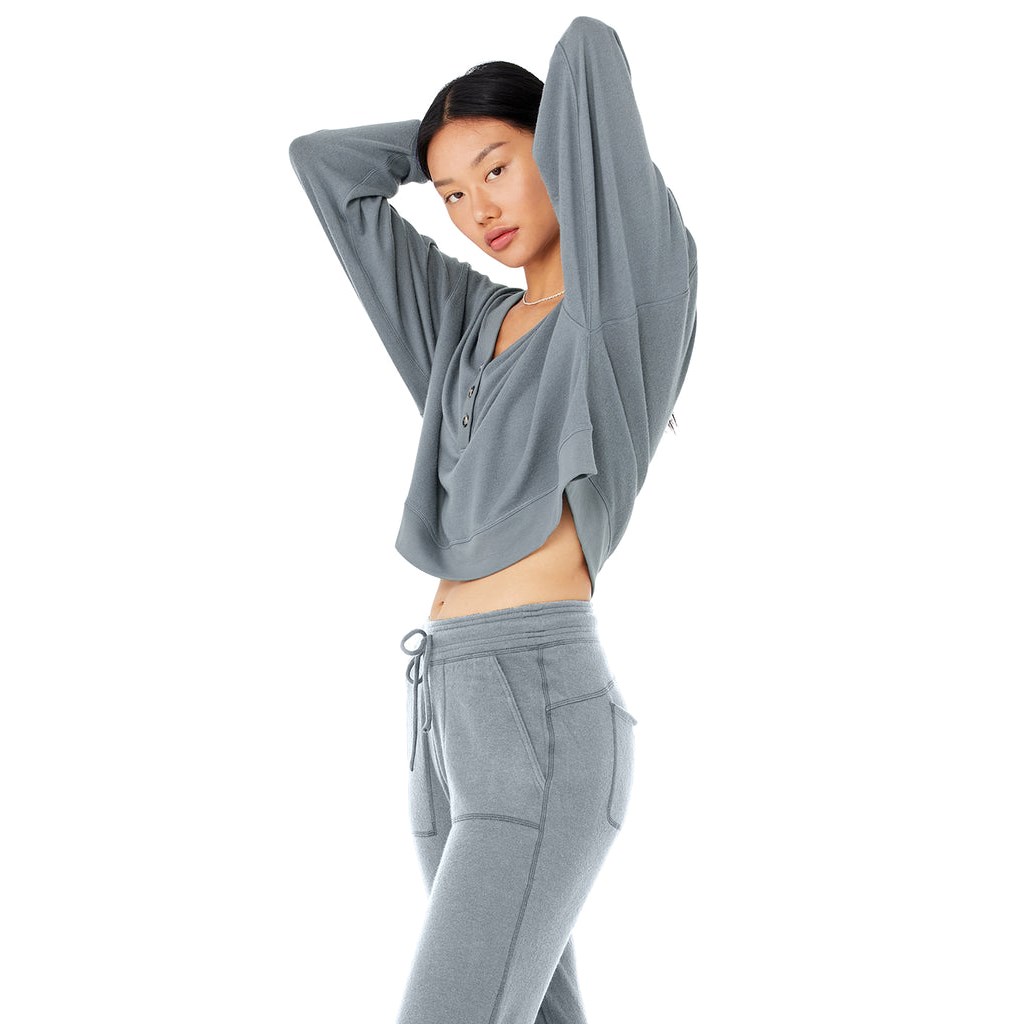 Sweatshirt Alo Yoga Alolux Soho Cropped Henley Mujer Azules | CVRM85106