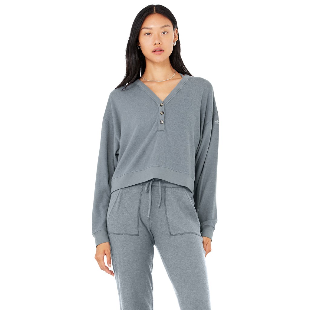 Sweatshirt Alo Yoga Alolux Soho Cropped Henley Mujer Azules | CVRM85106