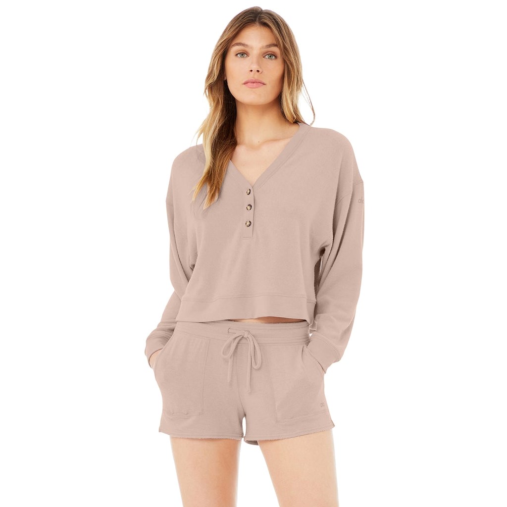 Sweatshirt Alo Yoga Alolux Soho Cropped Henley Mujer Rosas | HRVY60532