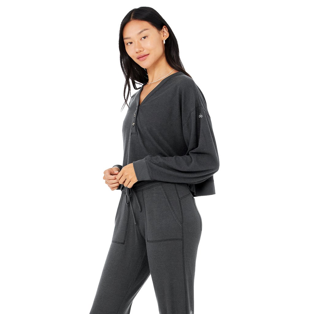 Sweatshirt Alo Yoga Alolux Soho Cropped Henley Mujer Grises | HXWJ35687